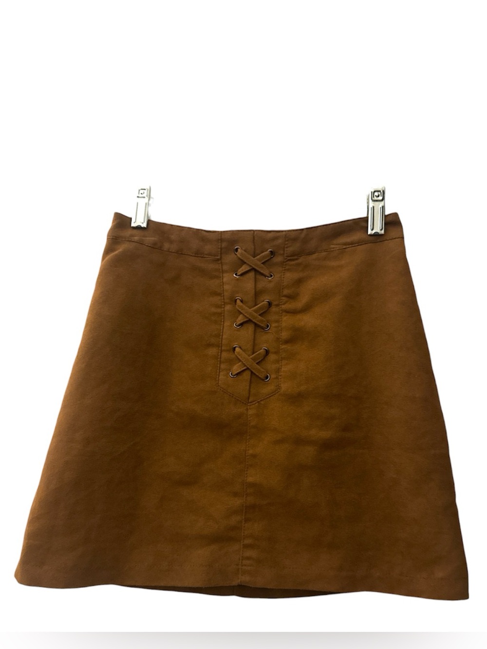 BCBGeneration Brown Faux Suede Lace-Up Mini Skirt